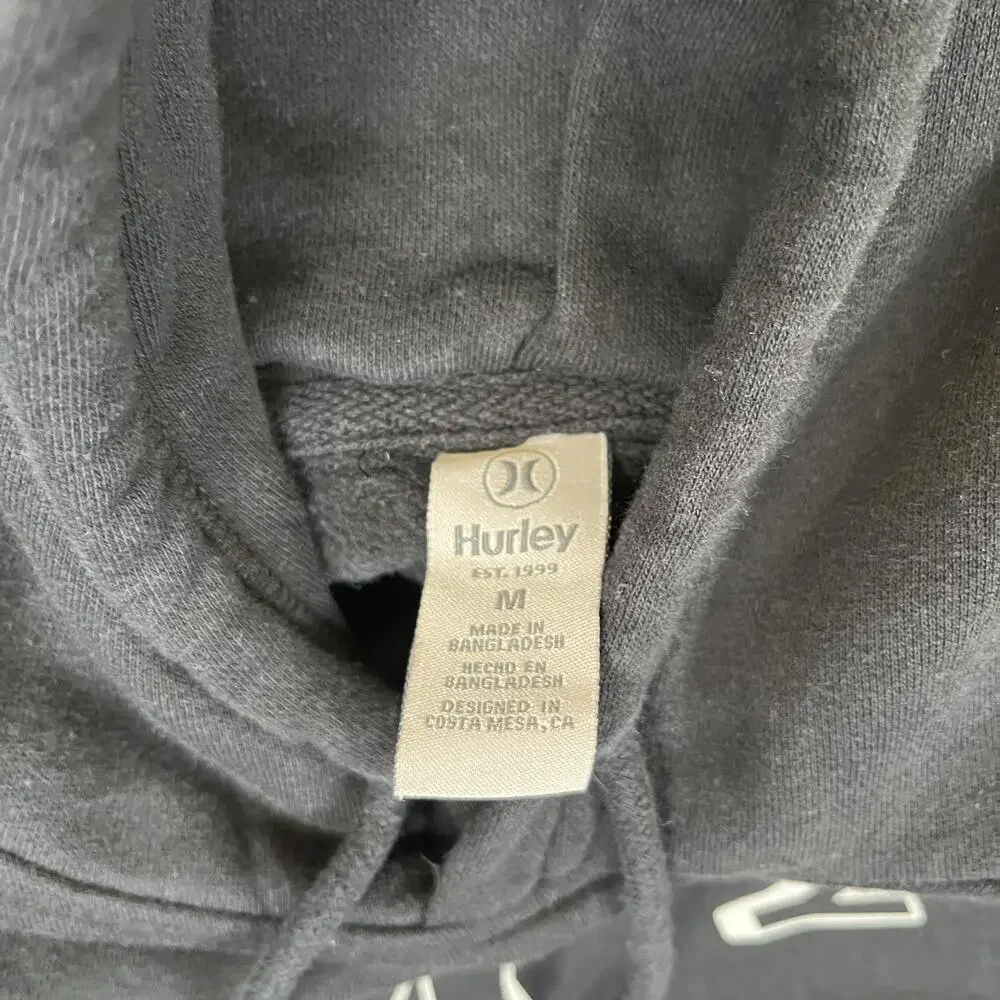 Hurley Hoodie Mens Medium Black Fleece Pullover Sweatshirt Surf Retro Y2K
